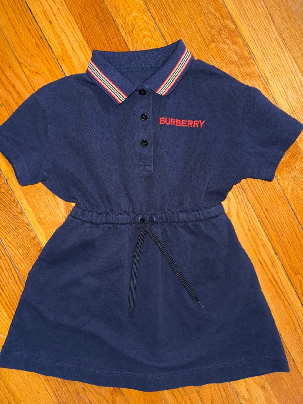 Burberry Navy pique Polo Dress girls 6Y 100% cotton Stripe Collar